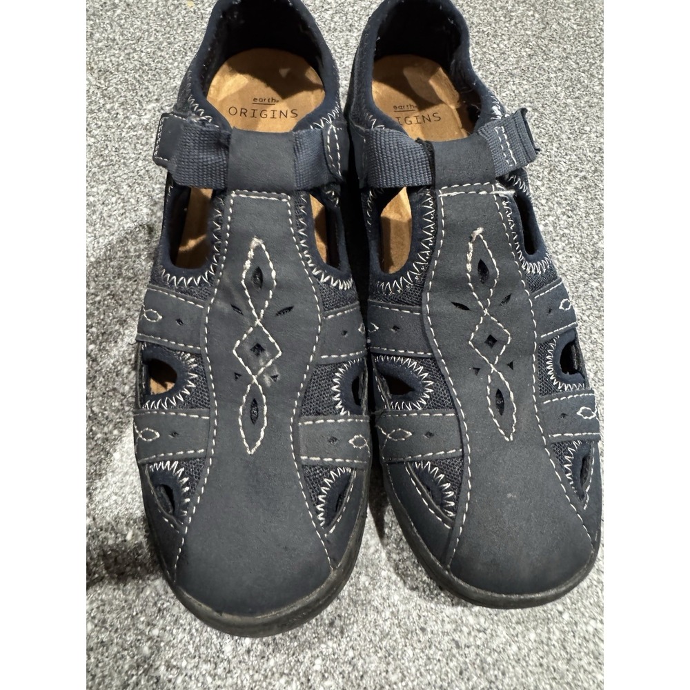Earth Origins Sandals Womens 8 Blue Effie Fisherman Suede Strap Closed Toe SB16